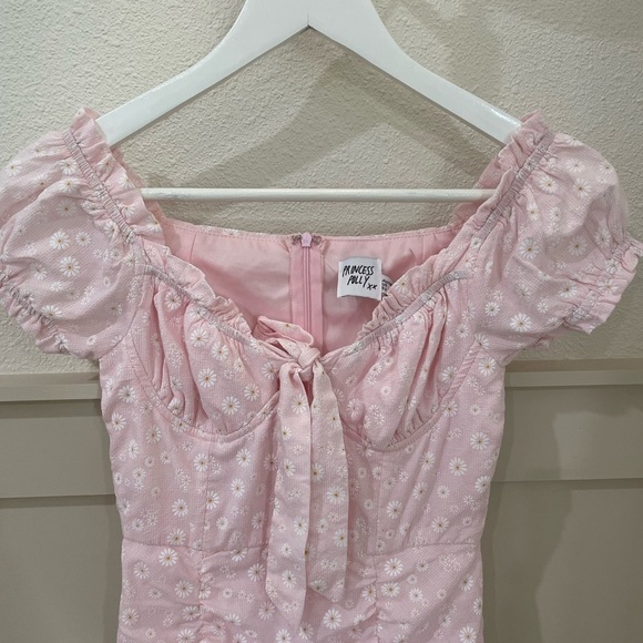 Princess Polly Light Pink Tiny Daisies Print Bow Ruffles Mini Dress Size 2 - Picture 6 of 8